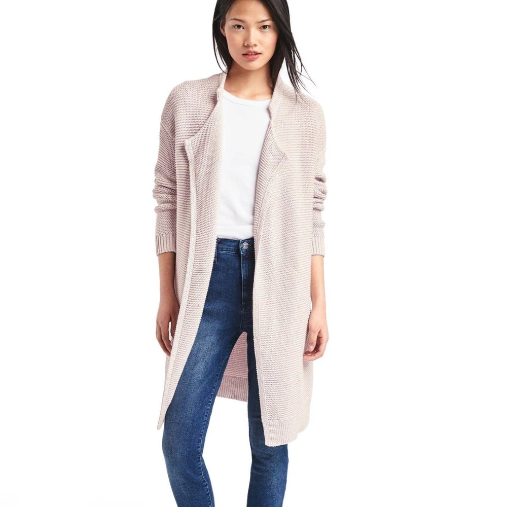 GAP Women's Pink Textured Long Lapel Cardigan